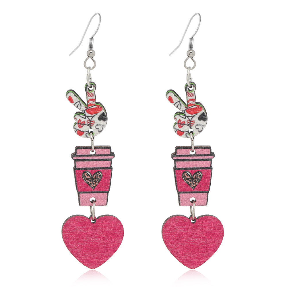 Wholesale Valentine's Day Love Water Cup YES Wooden Earrings
